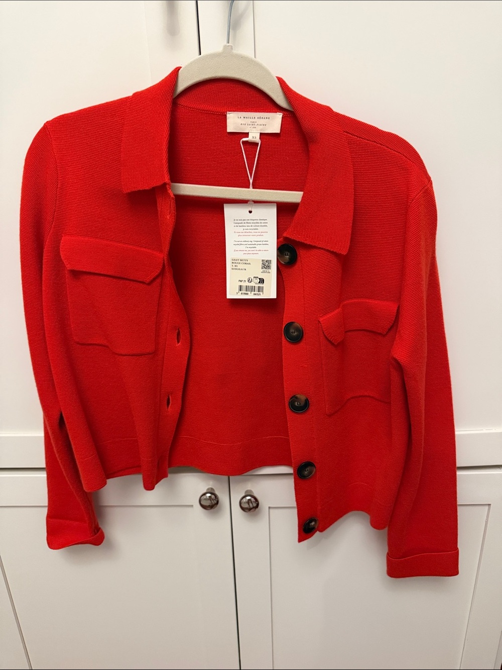 Sezane Bright Red Cropped Button Cardigan